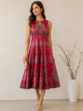 Label Ritu Kumar Tandoori Paisley Midi Dress Sleeveless Fit & Flare | Boho Luxe
